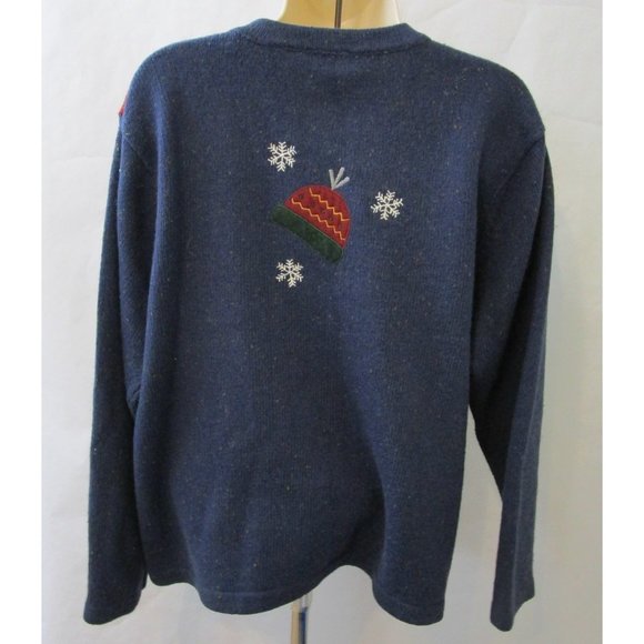 Christmas Full Zip Sweater Sz Large Snowman Snowflakes Croft & Barrow Colorblock - Picture 4 of 10